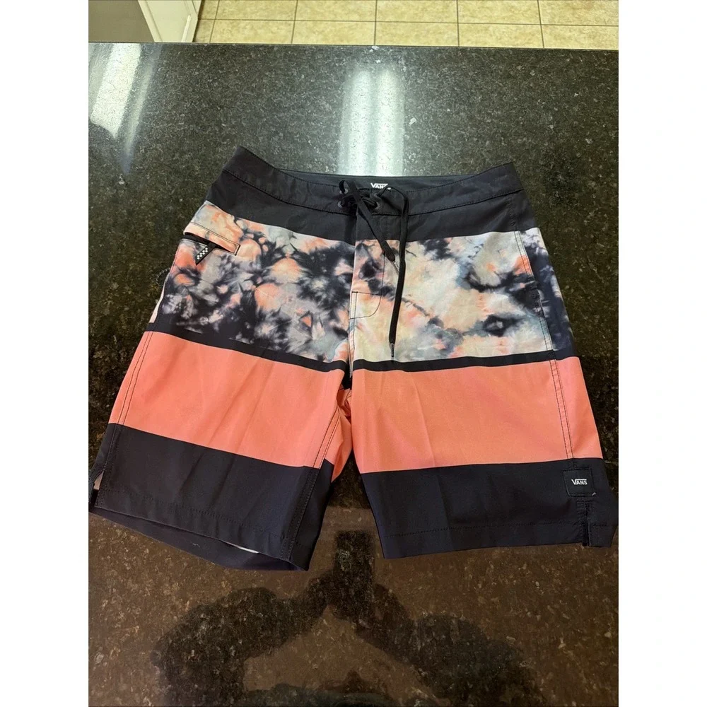 Vans Men's Boardshorts Sz 29 Skater Surfer Y2K Vibes Black Peach Tie Dye Summer
